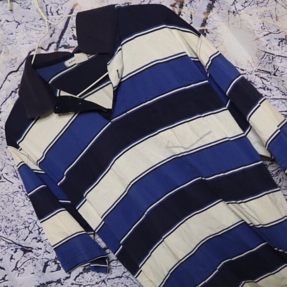 LAST CHANCE - BLUE STRIPED POLO S Knightsbridge *FLAWED* Vintage Navy White Golf - Picture 1 of 7